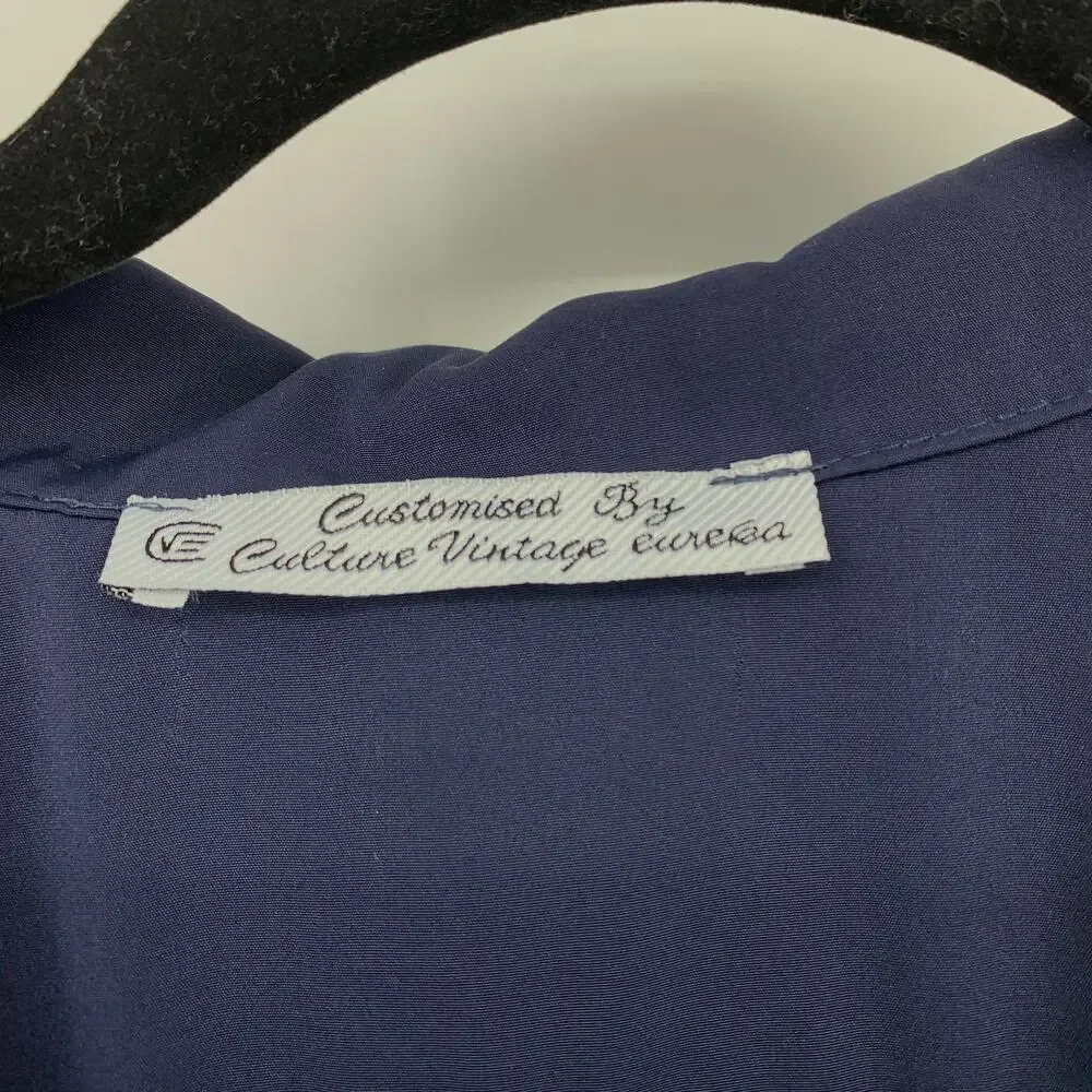 Unbranded Short Sleeve Collared Shirt Womens Size Large Navy Blue Button Front